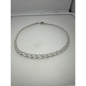 Frederick Duclos Designer Sterling Woven Pearl Necklace Choker